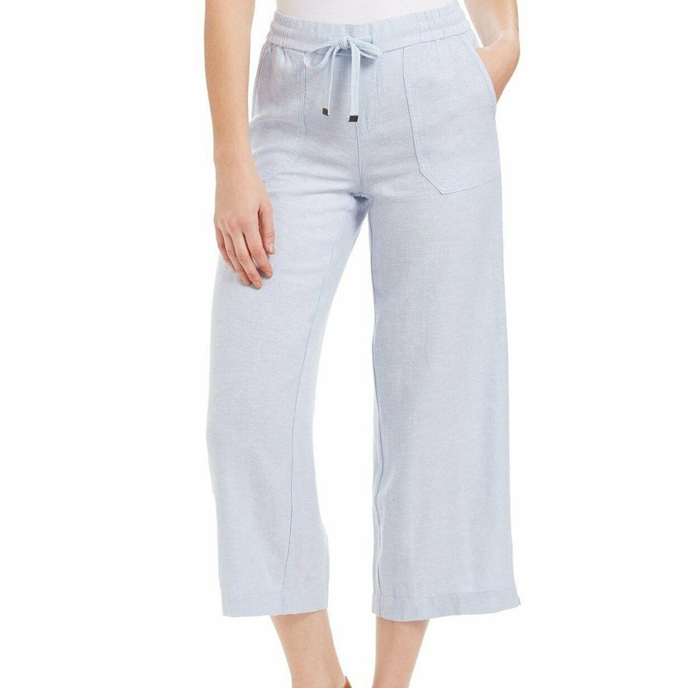 Style & Co Blue Linen Blend Wide Leg Beachy Crop Pants- Size M